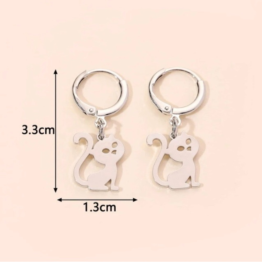🐈‍⬛ Stainless Steel Cat Charm Drop Earrings NWT - Picture 7 of 10